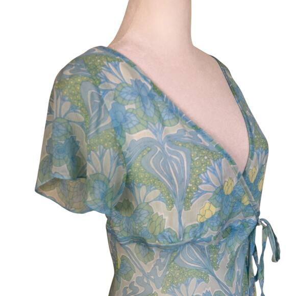 H&M Vtg Y2K Coquette Fairy Babydoll Top w Tie Sheer Flutter Sleeves Flowy Hem - Picture 2 of 16